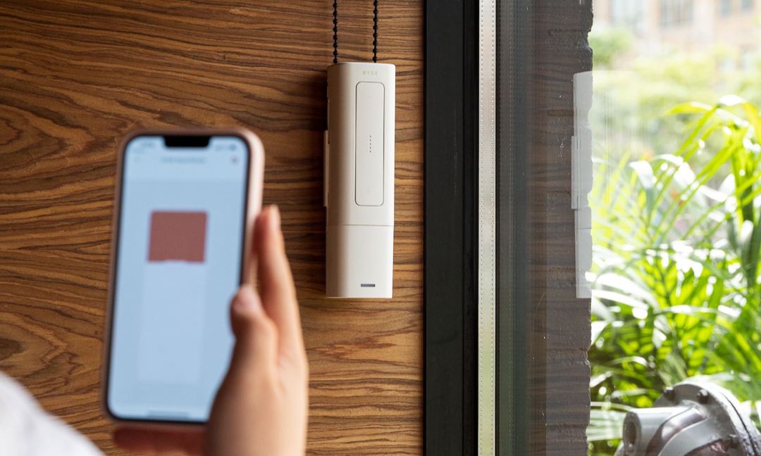 RYSE SmartShade controlling natural light from a phone